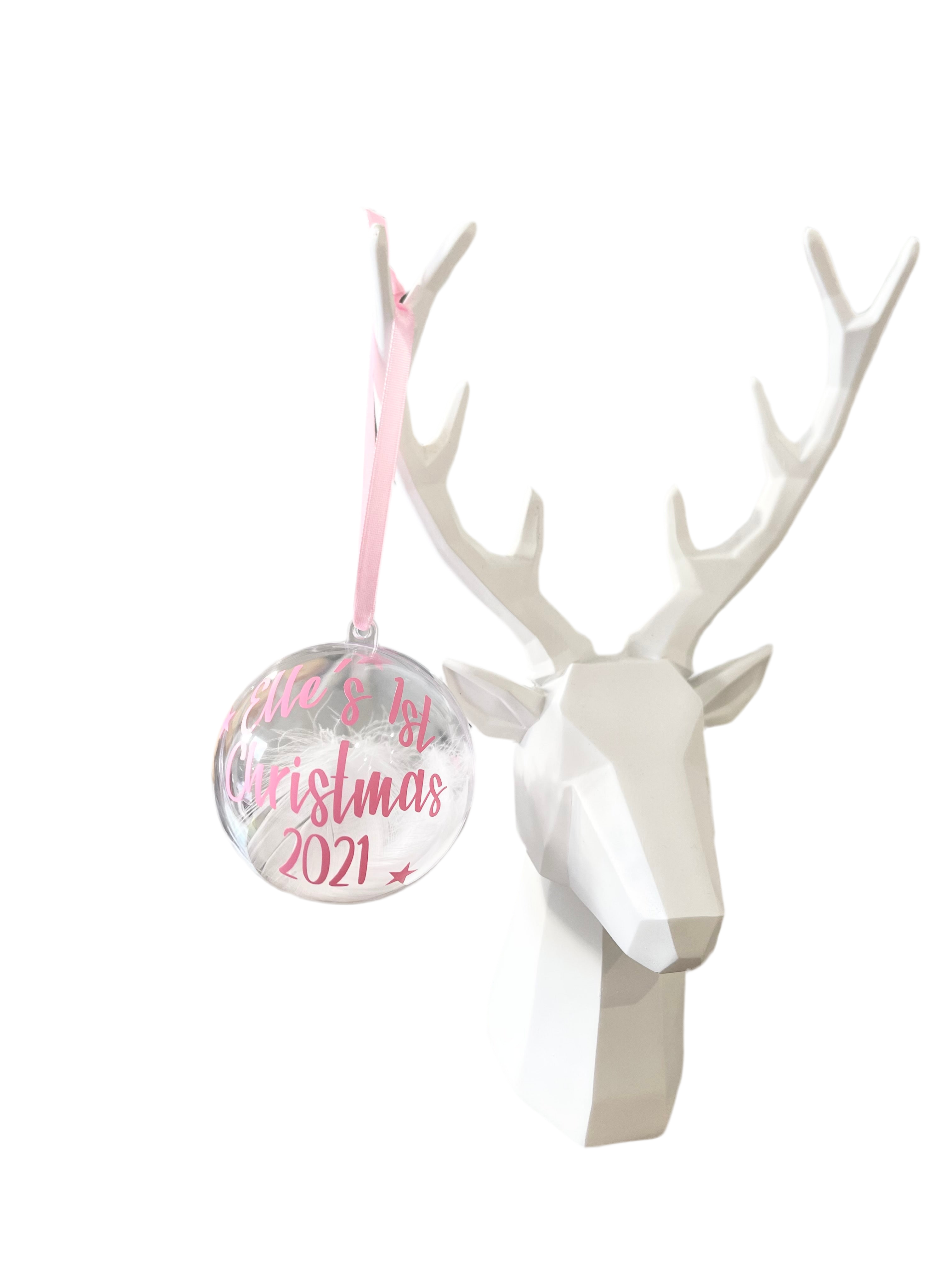 Star Name 1st Christmas Personalised Clear Feather Christmas Tree Hanging Decoration Bauble