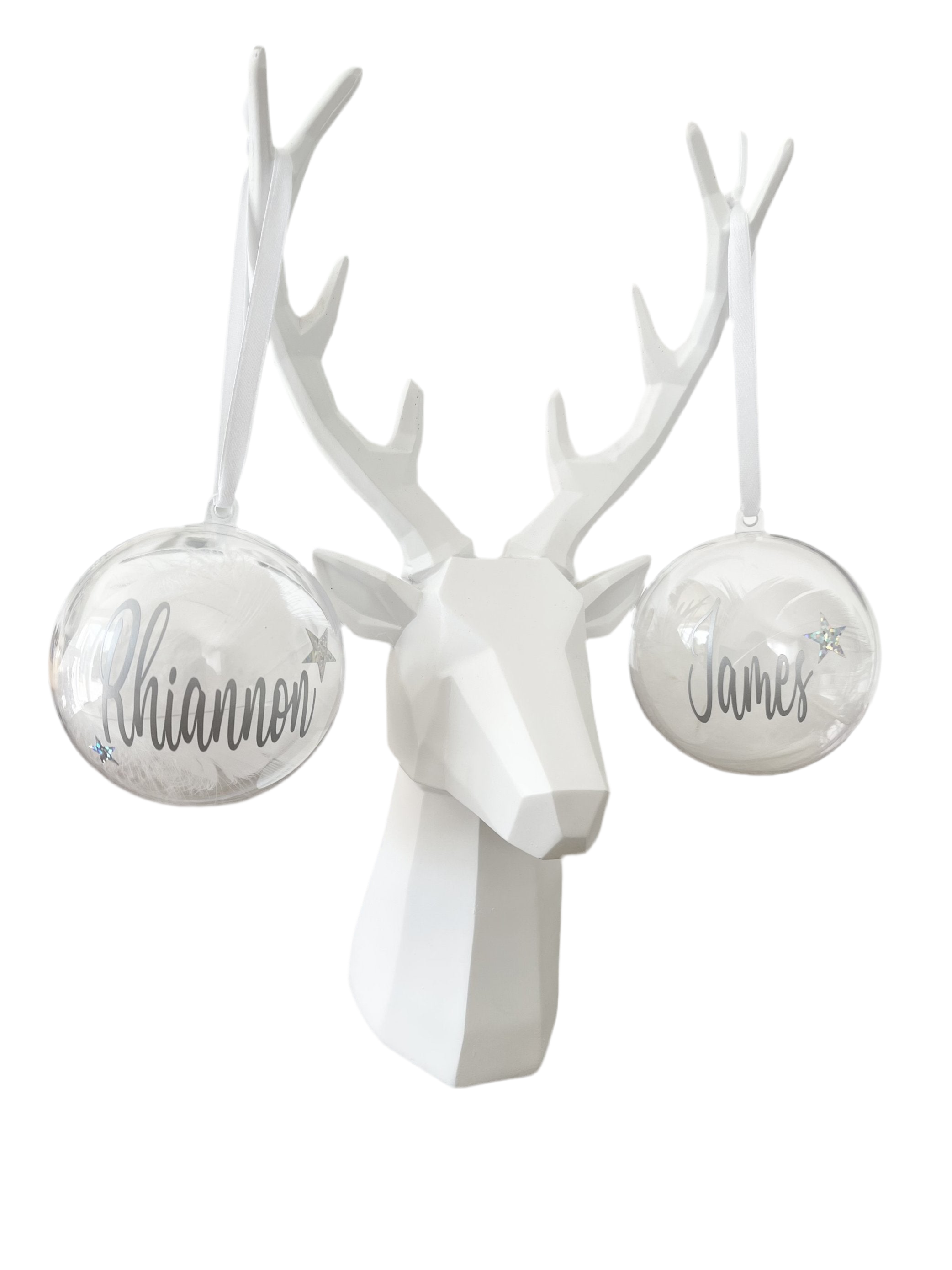 Single Name Lovely Font Star Personalised Clear Feather Christmas Tree Hanging Decoration Bauble